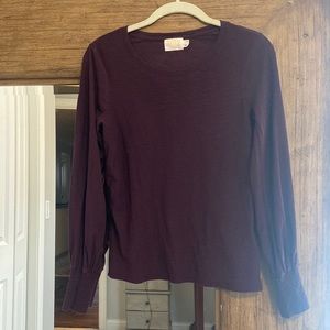 Nation LTD long sleeve T shirt. Smocked sleeve. Color is eggplant.